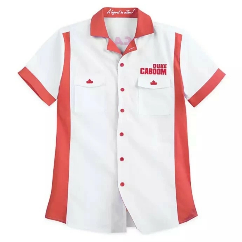 Pixar Toy Story 4 Men's 2XL White Red Duke Caboom Shirt Bowling Disney Button Up